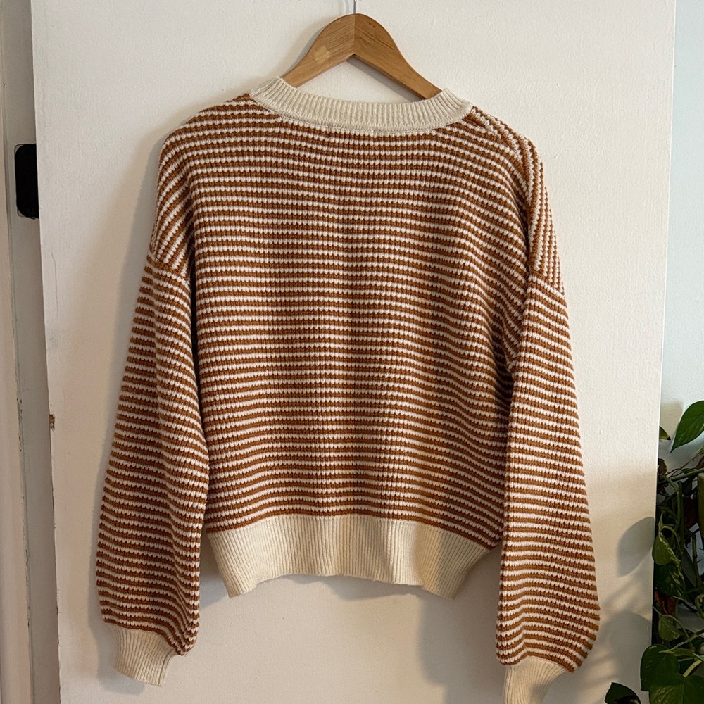 Carly Jean Los Angeles Brown and Cream Striped Sweater - Picture 2 of 4